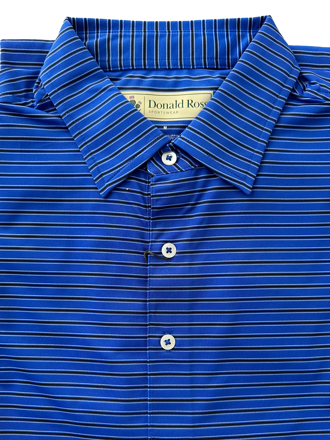 Donald Ross Mens Classic Fit Regimental Frame Stripe Jersey Polo - ROYAL