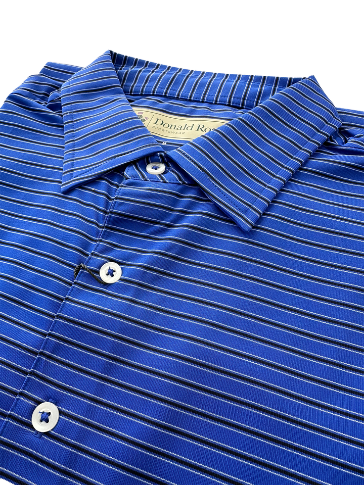 Donald Ross Mens Classic Fit Regimental Frame Stripe Jersey Polo - ROYAL