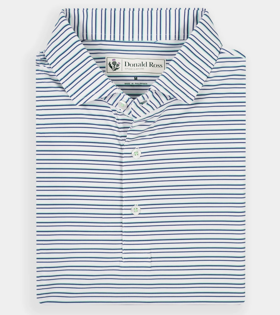 Donald Ross Mens Classic Fit TORONTO Polo - WHITE / NAVY / CAPRI