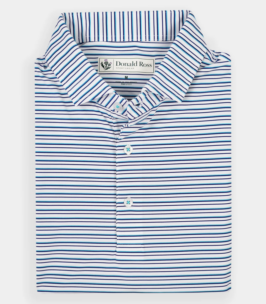 Donald Ross Mens Classic Fit TORONTO Polo - WHITE / DENIM / MINT