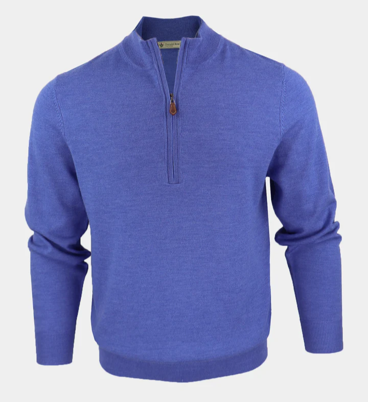 Donald Ross Mens Classic Fit - Italian Merino Quarter-Zip Sweater - OCEAN