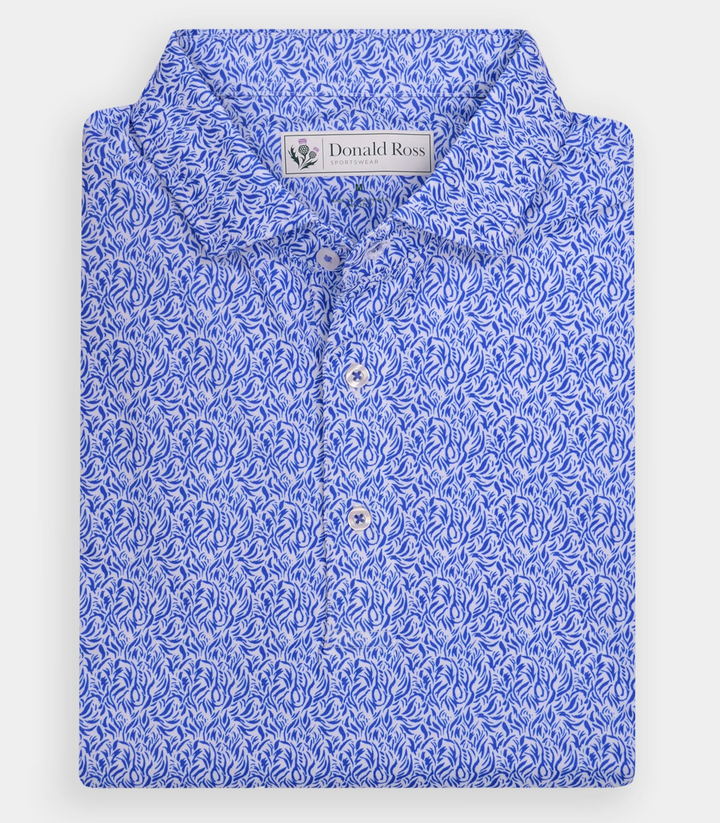 Donald Ross Mens Classic Fit ATLANTA Polo - WHITE / COBALT