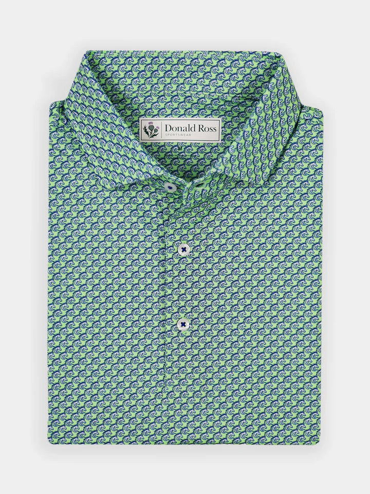 Donald Ross Mens Classic Fit Saratoga Print Polo - LIME/WHITE/NAVY