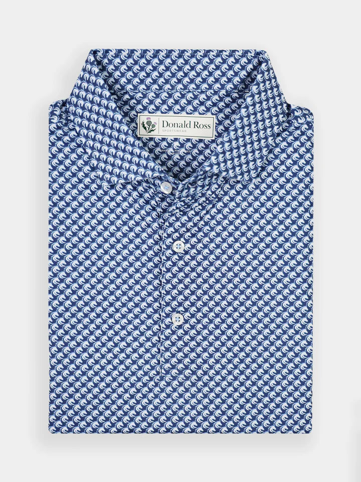 Donald Ross Mens Classic Fit Saratoga Print Polo - DENIM/WHITE/NEPTUNE