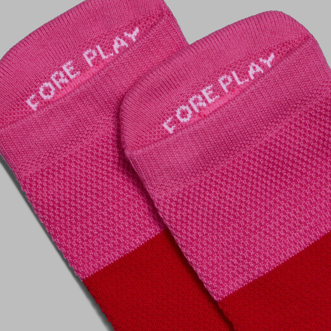 G/FORE WOMENS TWO TONE FORE PLAY ANKLE SOCK - KNOCKOUT PINK / POPPY