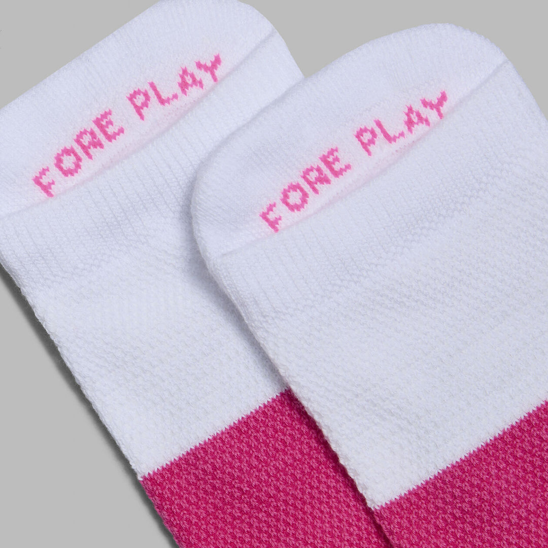 G/FORE WOMENS TWO TONE FORE PLAY ANKLE SOCK - SNOW / KNOCKOUT PINK