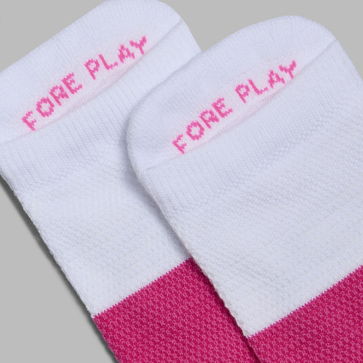 G/FORE WOMENS TWO TONE FORE PLAY ANKLE SOCK - SNOW / KNOCKOUT PINK