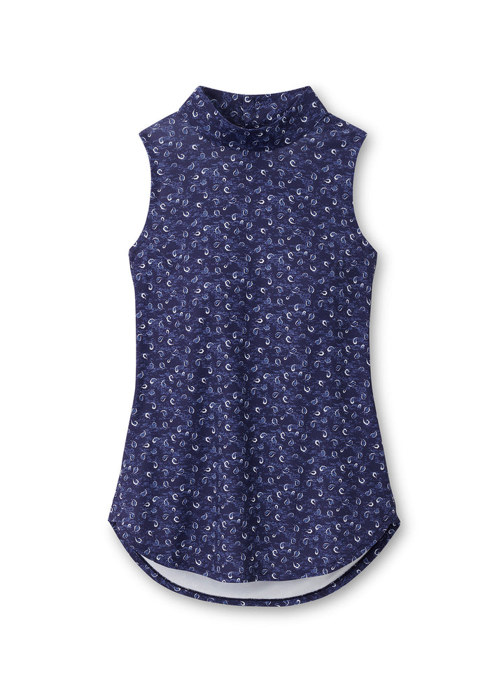 Peter Millar Womens Scottie Tossed Paisley Print Sleeveless Mock Neck - Navy
