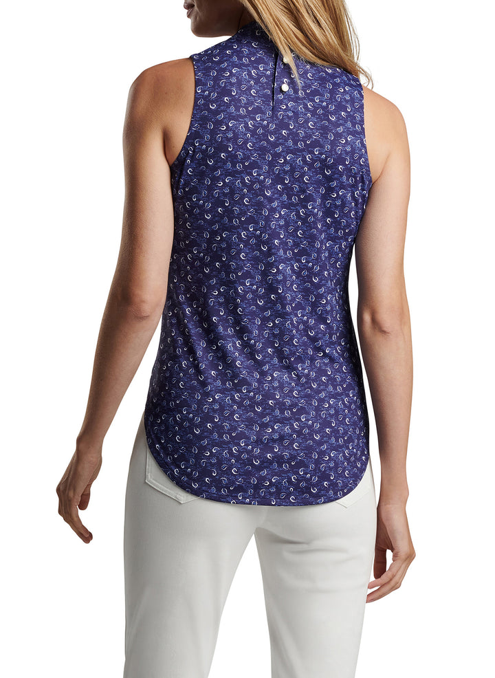Peter Millar Womens Scottie Tossed Paisley Print Sleeveless Mock Neck - Navy