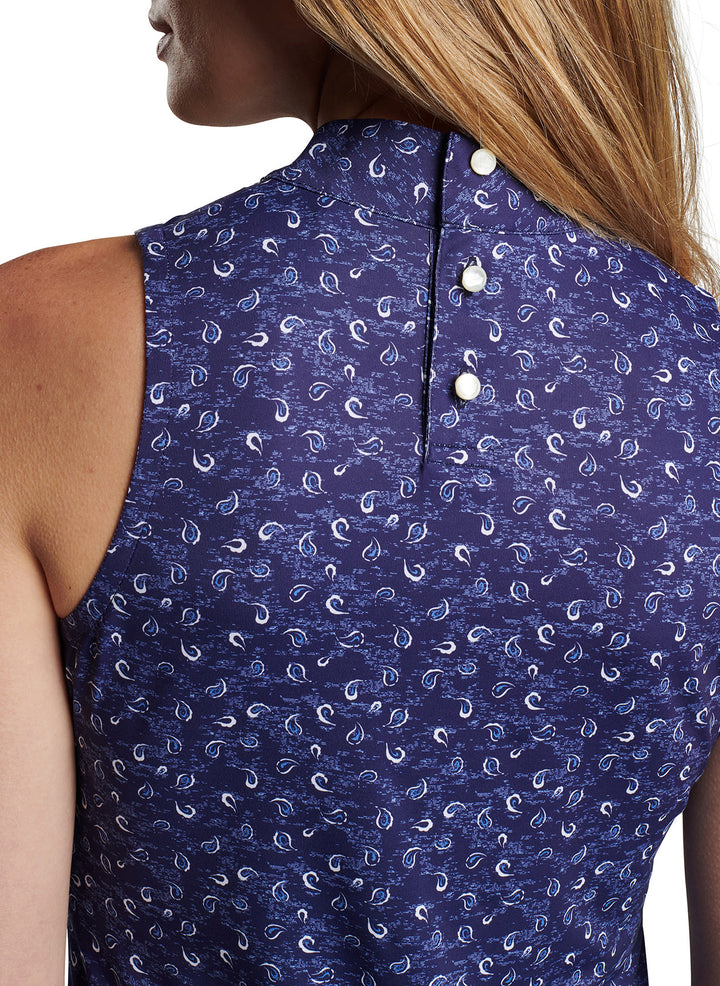 Peter Millar Womens Scottie Tossed Paisley Print Sleeveless Mock Neck - Navy
