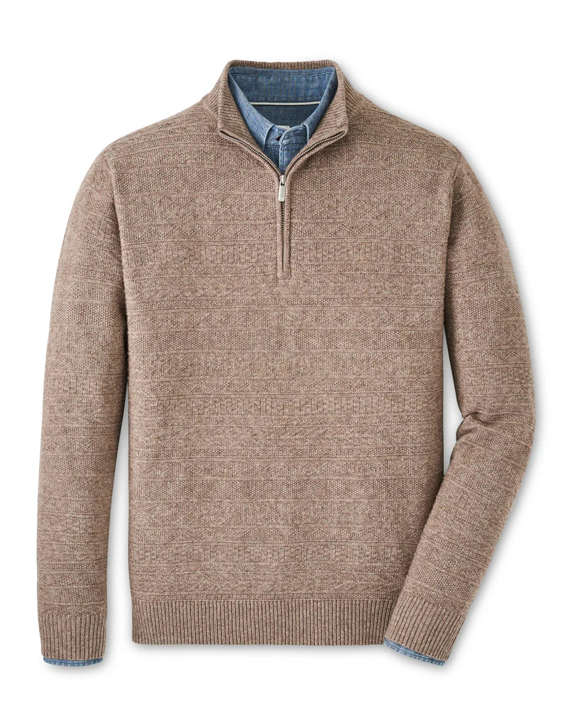 Peter Millar Mens Classic Fit Crescent Texture Quarter-Zip - DARK SAND Peter Millar Mens Classic Fit Crescent Texture Quarter-Zip - DARK SAND