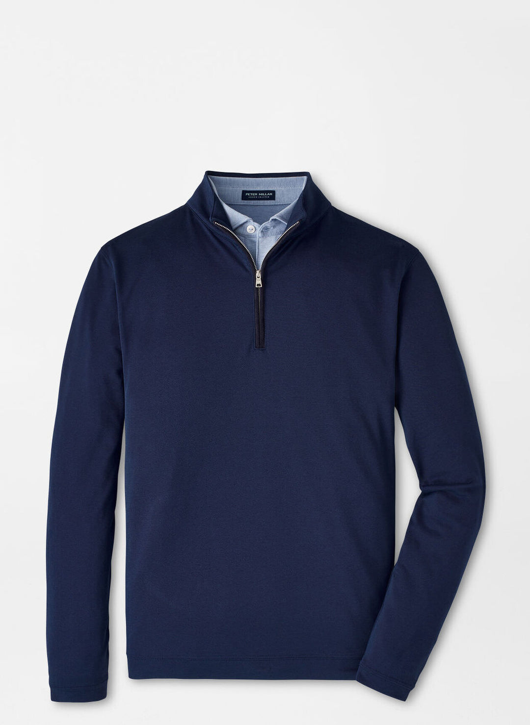 Peter Millar Mens Tailored Fit Albatross Cotton-Blend Piqué Quarter-Zip - Navy