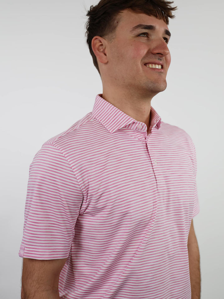 Donald Ross Mens Sport Fit OWEN Polo - PINK / WHITE