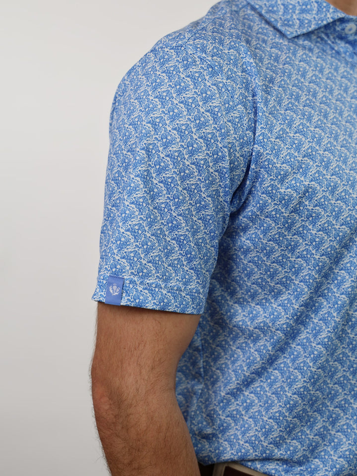 Donald Ross Mens Sport Fit SIDNEY SKULL Print  Polo - WHITE/ULTRA MARINE