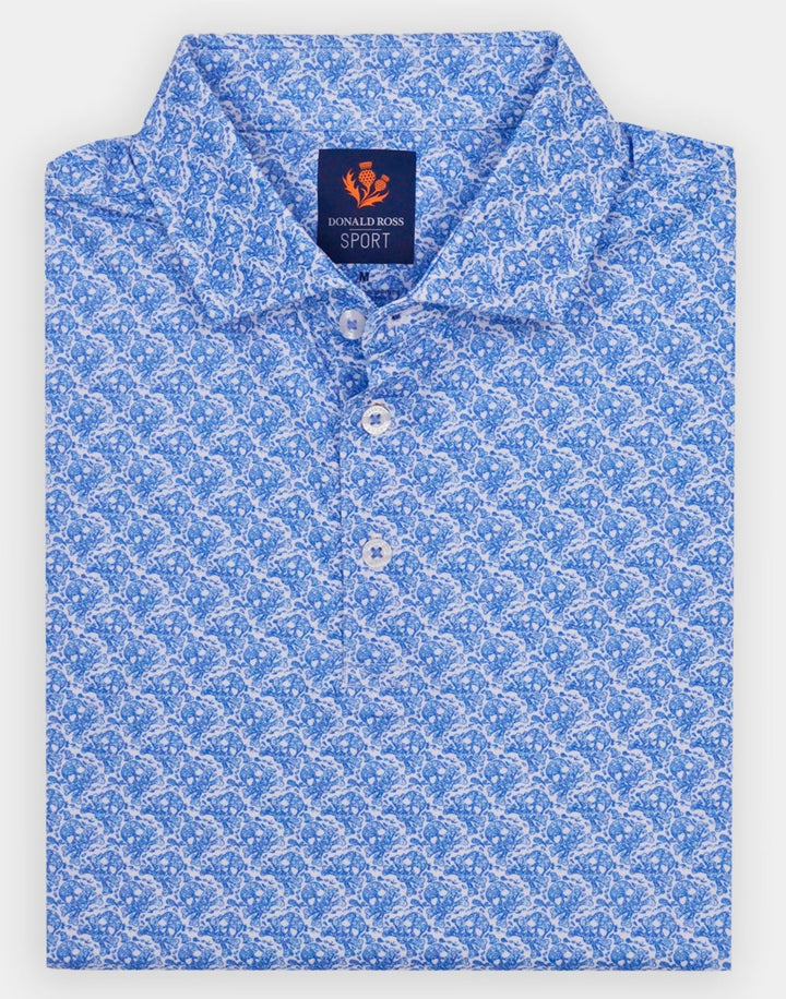 Donald Ross Mens Sport Fit SIDNEY SKULL Print  Polo - WHITE/ULTRA MARINE