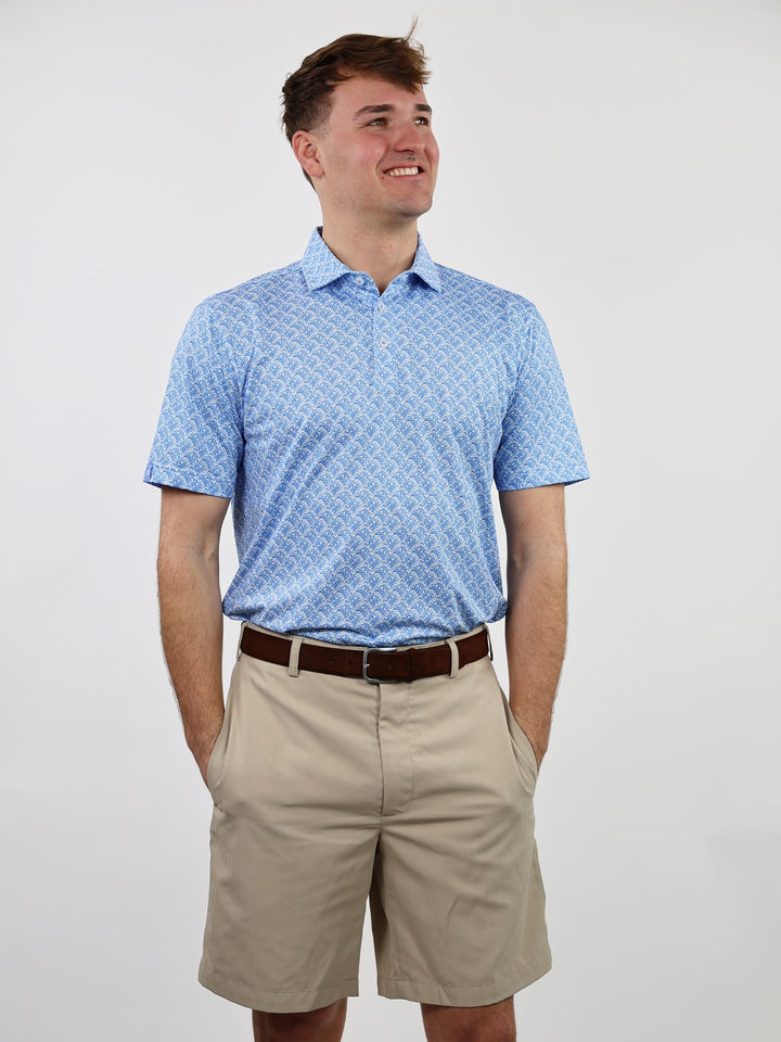 Donald Ross Mens Sport Fit SIDNEY SKULL Print  Polo - WHITE/ULTRA MARINE