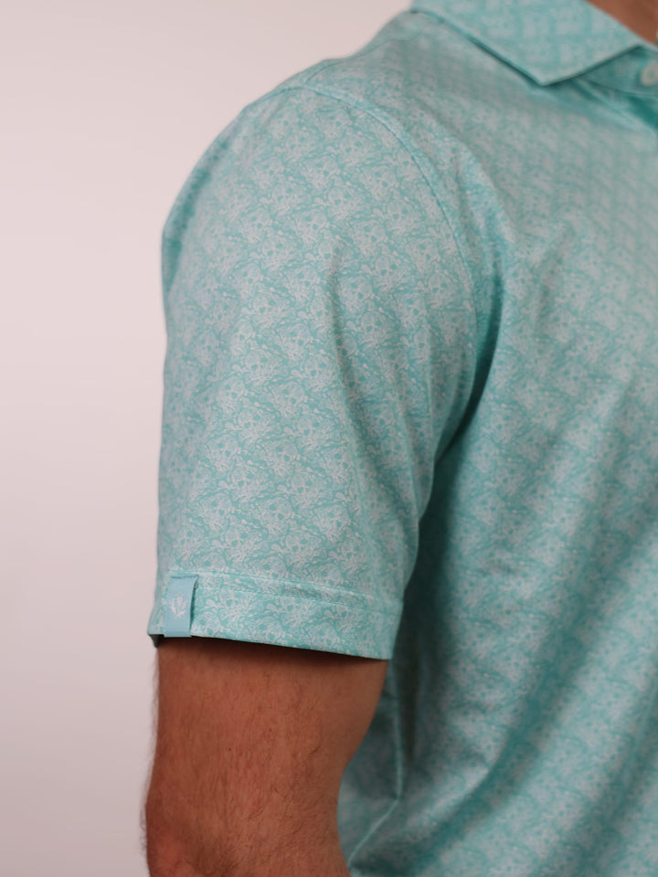 Donald Ross Mens Sport Fit SIDNEY SKULL Print Polo - SEAGLASS/WHITE