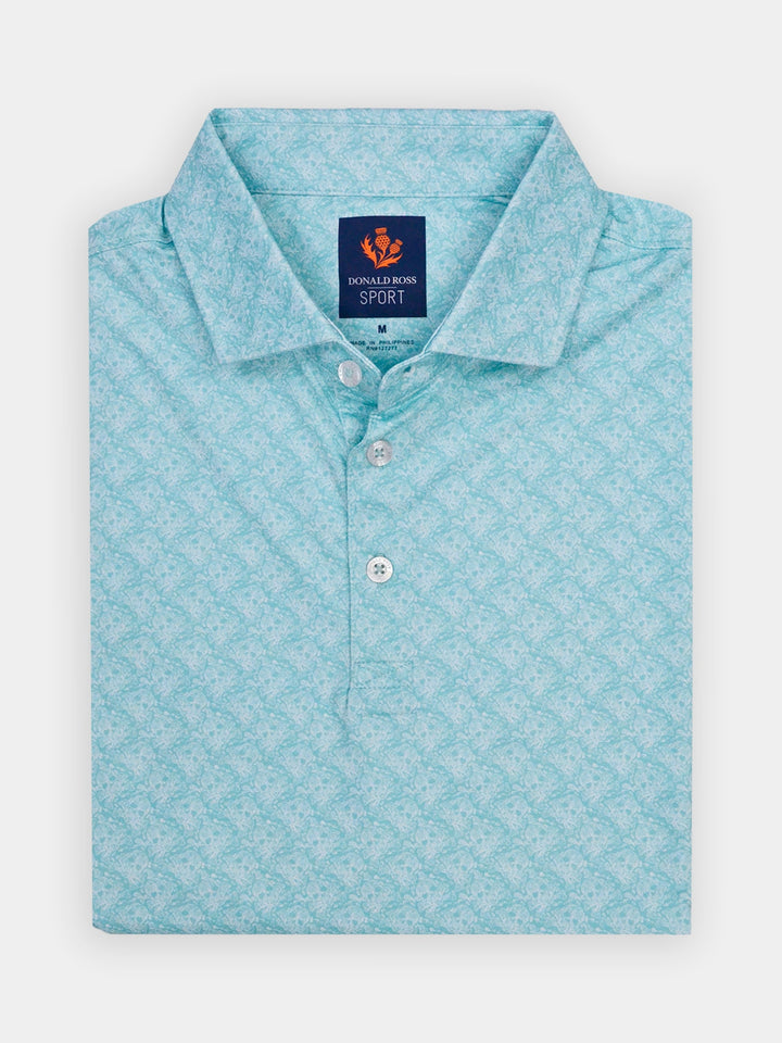 Donald Ross Mens Sport Fit SIDNEY SKULL Print Polo - SEAGLASS/WHITE