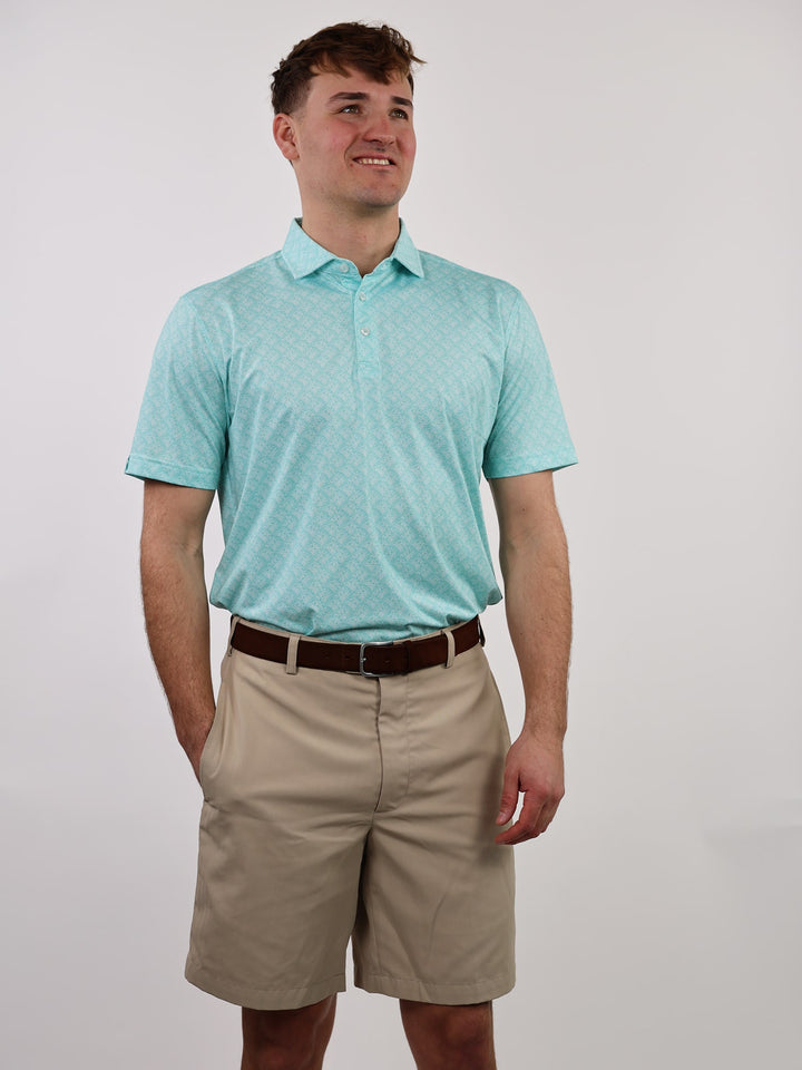 Donald Ross Mens Sport Fit SIDNEY SKULL Print Polo - SEAGLASS/WHITE