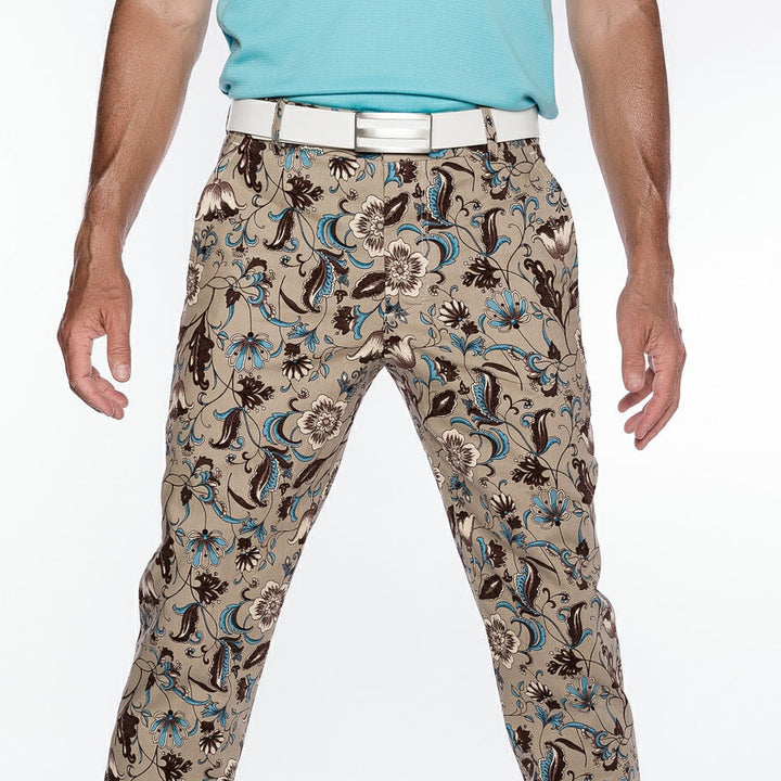 Sport Monaco Slim Fit Paisley Print Cotton Pants - TAN / BLUE
