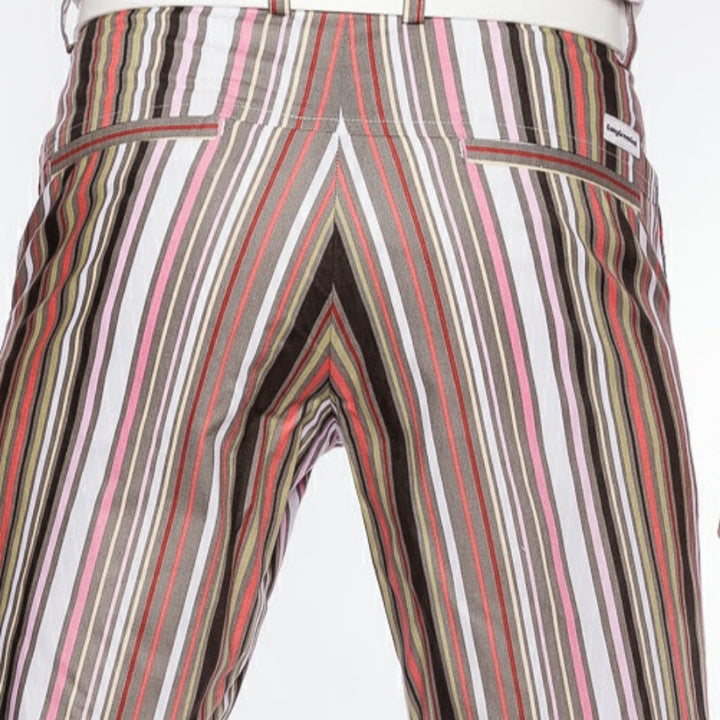 Sport Monaco Slim Fit Stripe Print Cotton Pants - PINK / GREY
