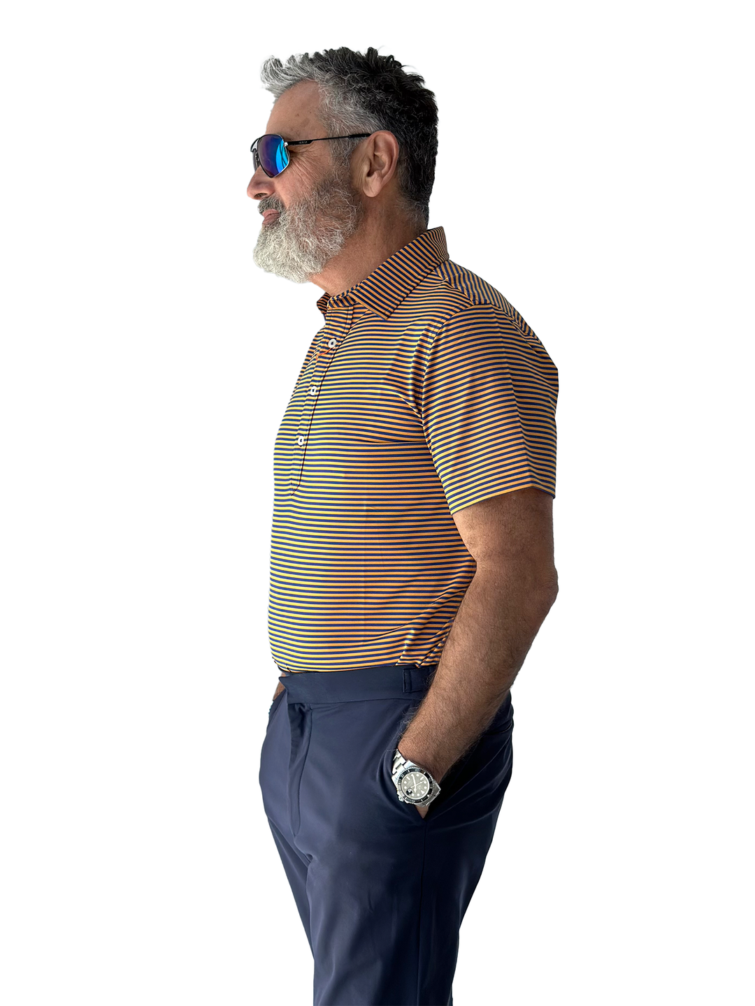 Donald Ross Mens Owen Jersey Feeder Stripe Sport Fit Polo - NAVY