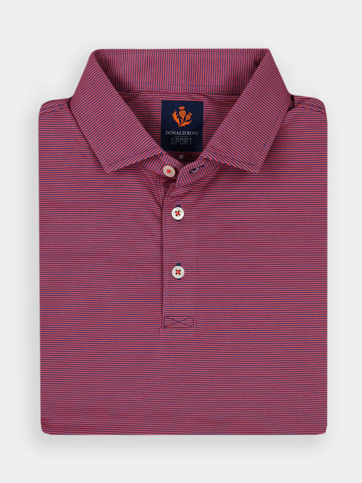 Donald Ross Mens Sport Fit LEO Polo - DENIM / RED APPLE