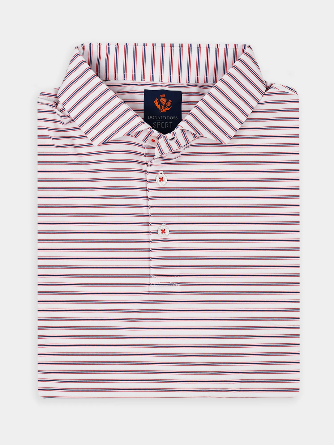 Donald Ross Mens Sport Fit HARRIS Polo - WHITE / DENIM / RED APPLE
