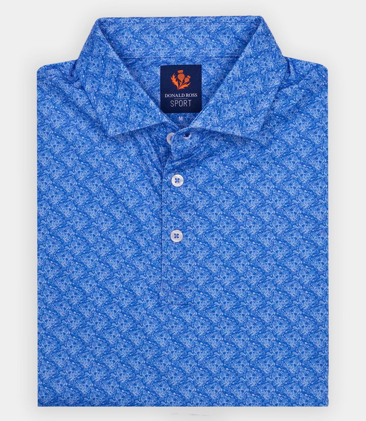 Donald Ross Mens Sport Fit SIDNEY SKULL Print Polo - ULTARMARINE / WHITE