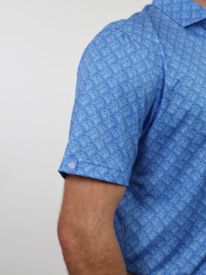 Donald Ross Mens Sport Fit SIDNEY SKULL Print Polo - ULTARMARINE / WHITE