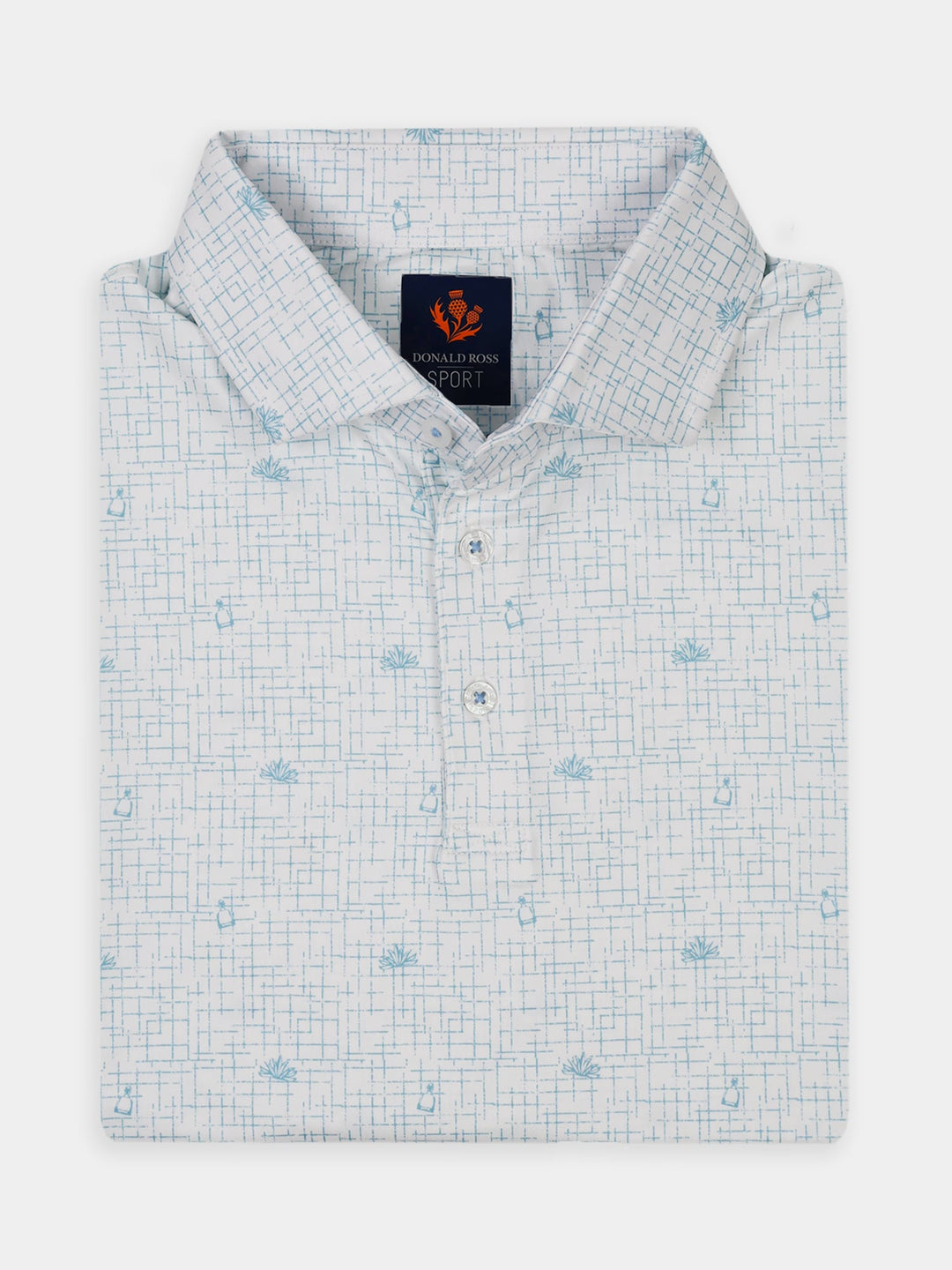 Donald Ross Mens Sport Fit BOYD Print Polo - WHITE / NEPTUNE