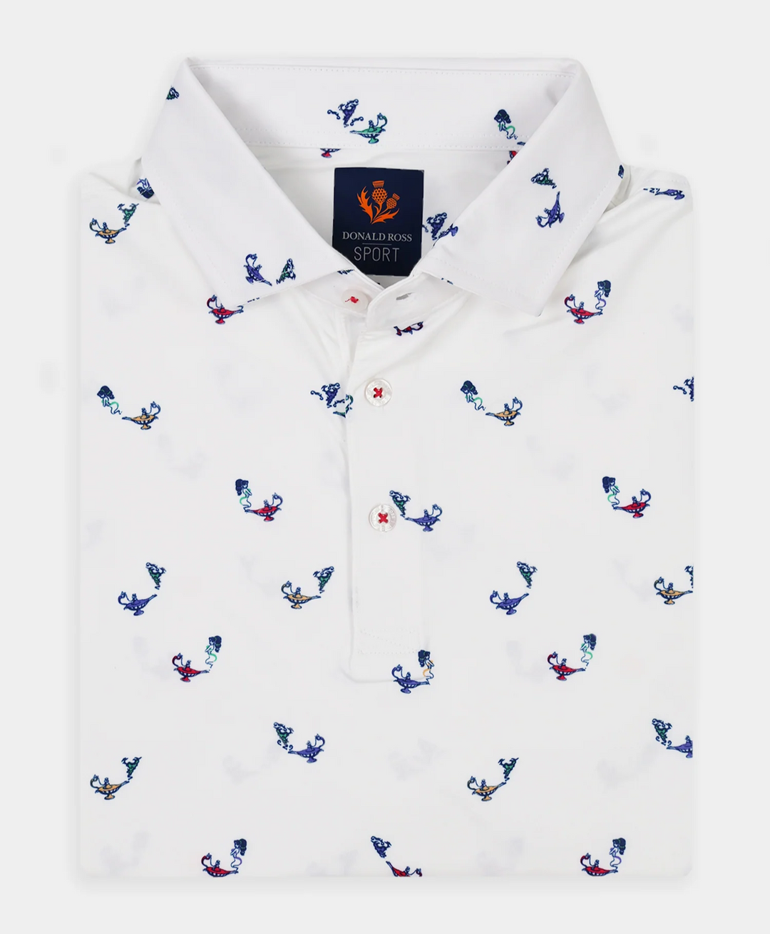 Donald Ross Mens Sport Fit HENRY Polo - WHITE / MULTI