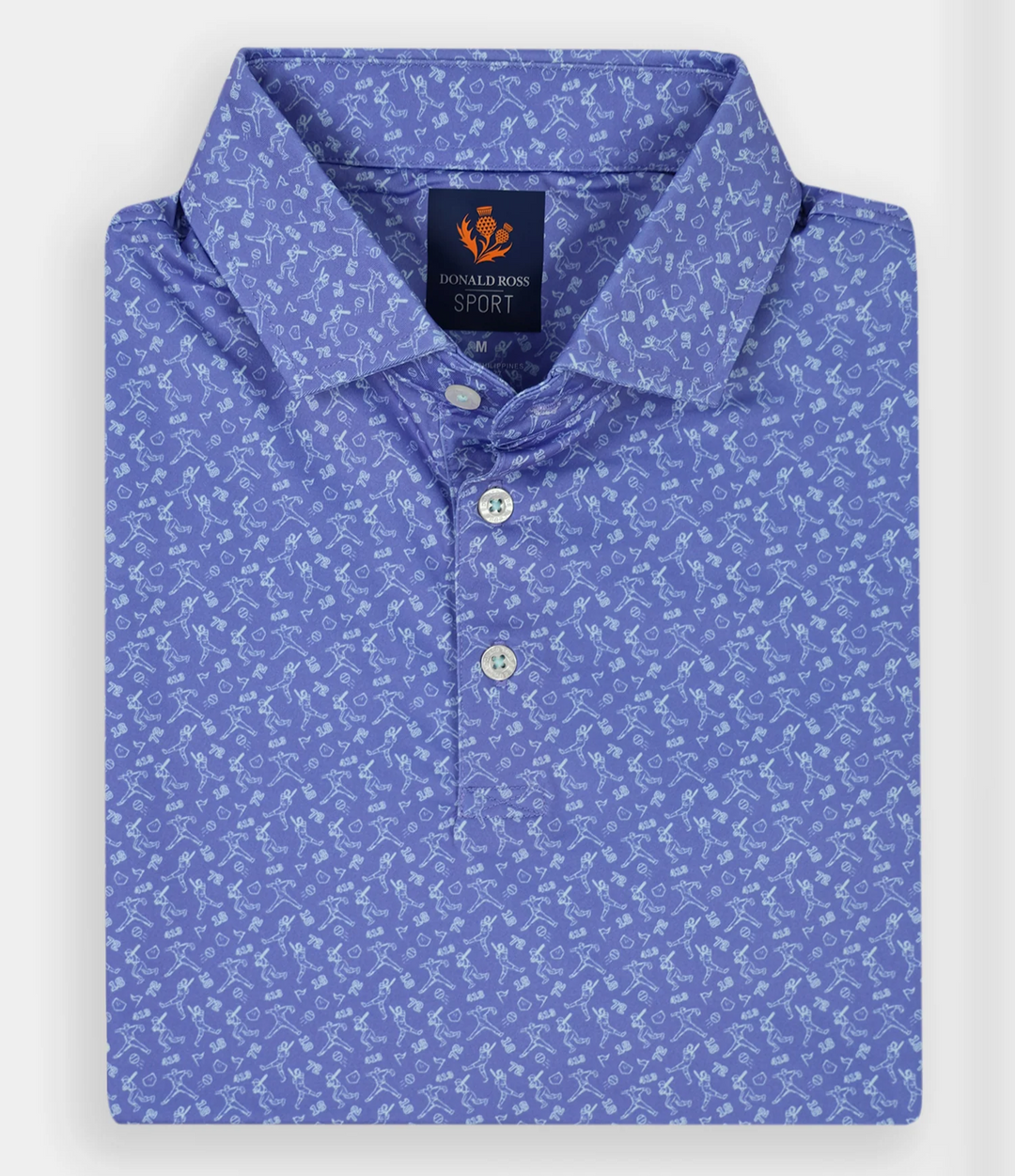 Donald Ross Mens Sport Fit GAVIN BASEBALL Print Polo - PERIWINKLE / POOL