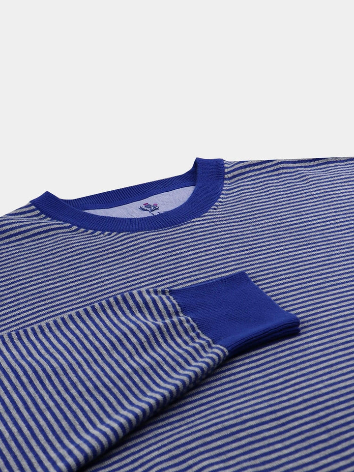 Donald Ross Clsssic Fit Mens 2-Color Feeder Stripe Cotton Crewneck Pullover - NAVY