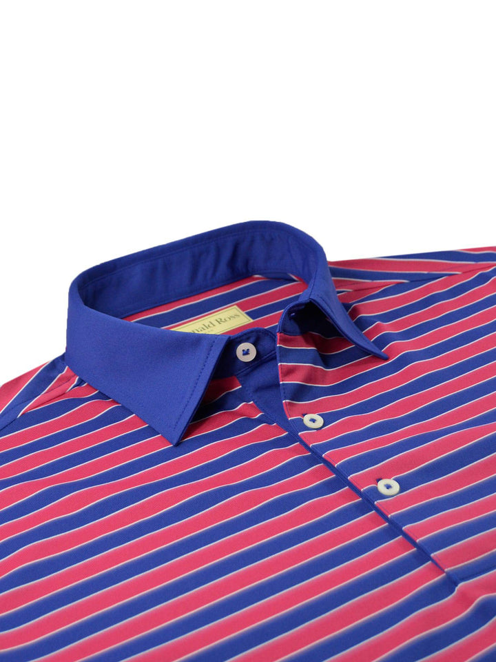 Donald Ross Mens Classic Fit  Bold Regimental Stripe Jersey Polo - NAVY