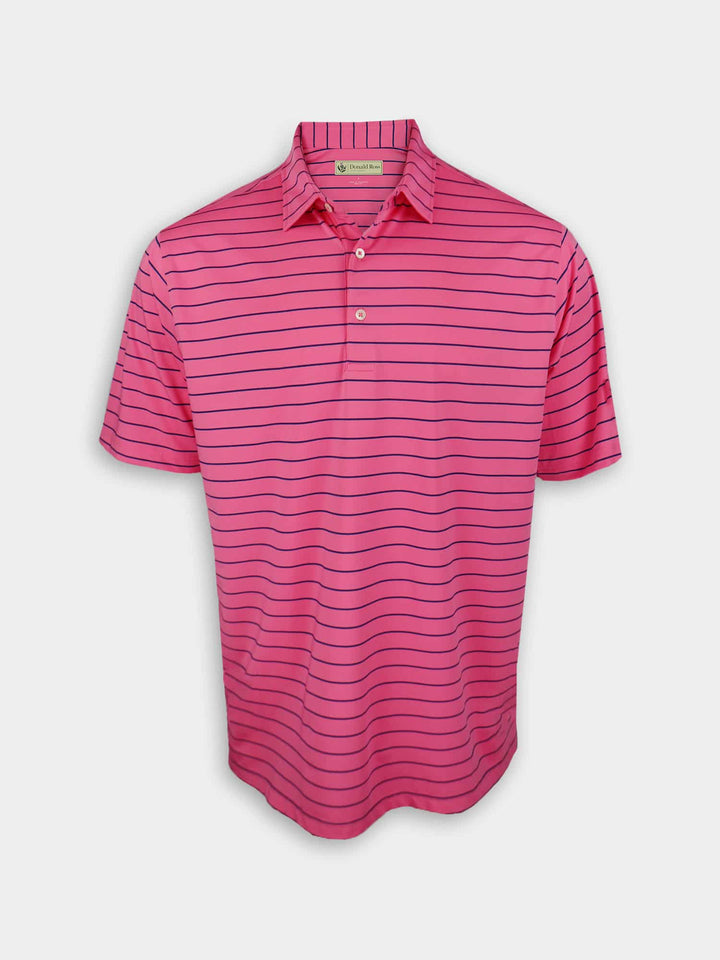 Donald Ross Mens Classic Fit Chalk Stripe Jersey Polo - AZALEA / NAVY