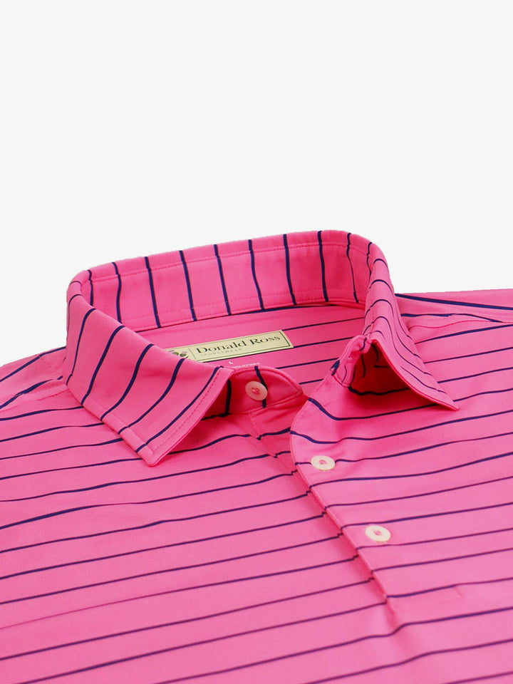 Donald Ross Mens Classic Fit Chalk Stripe Jersey Polo - AZALEA / NAVY