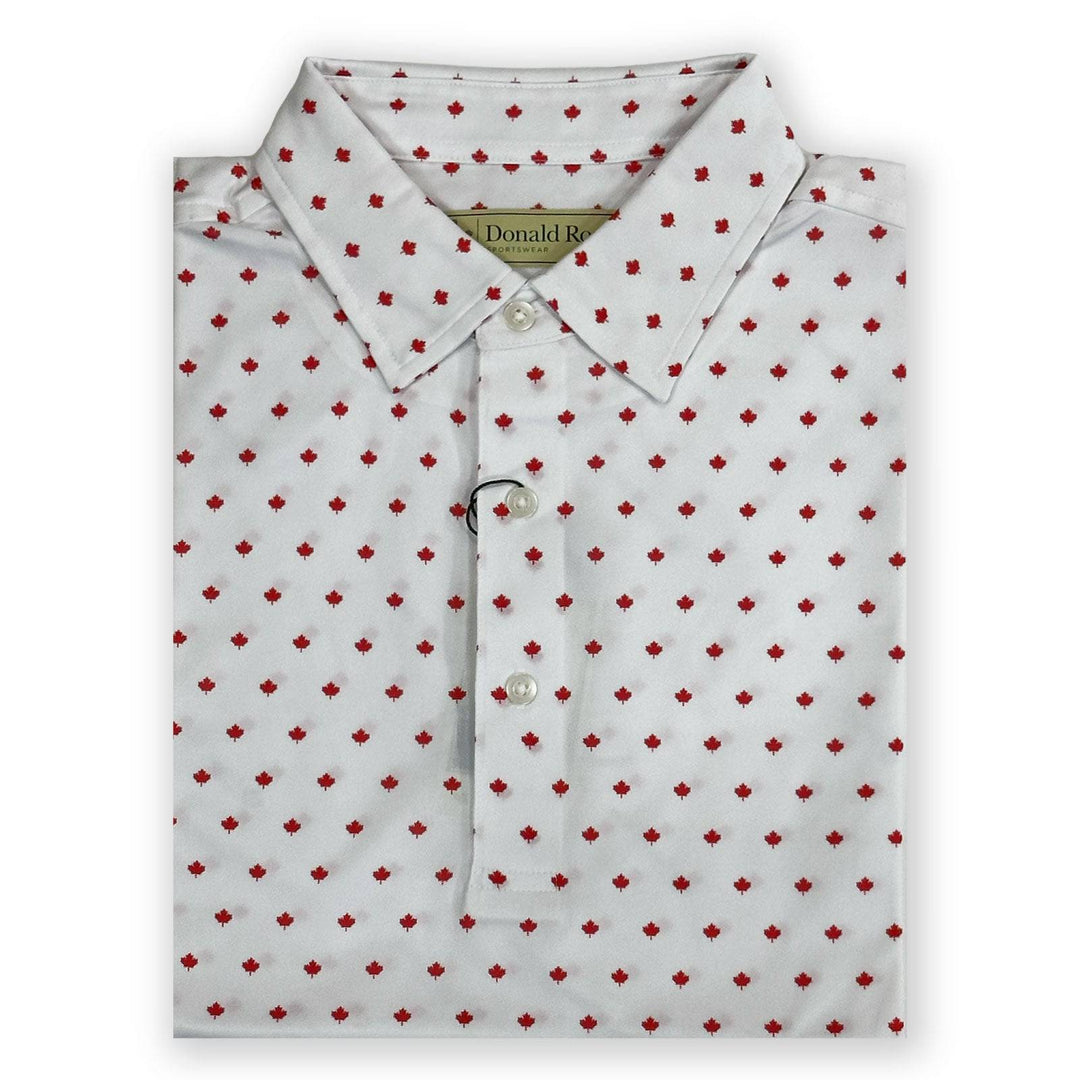 Donald Ross Mens Classic Fit Maple Leaf Print Polo Shirt- WHITE / MOROCCO