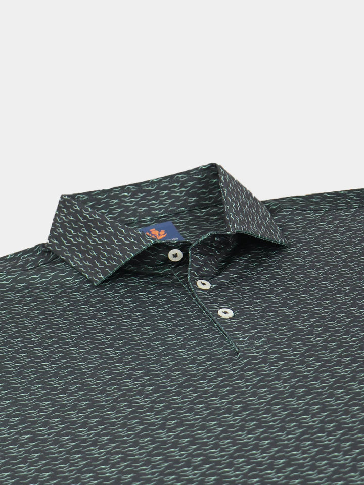 Donald Ross Mens Sport Fit Sutton Waves Print Polo - BLACK/MEADOW