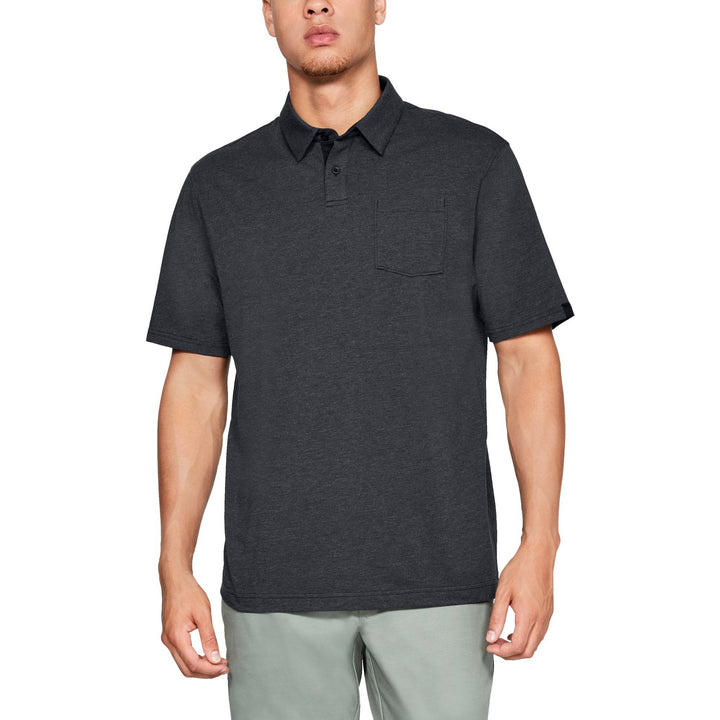 Under Armour Mens  Charged Cotton Scramble Polo - BLACK / BLACK MEDIUM HEATHER / BLACK