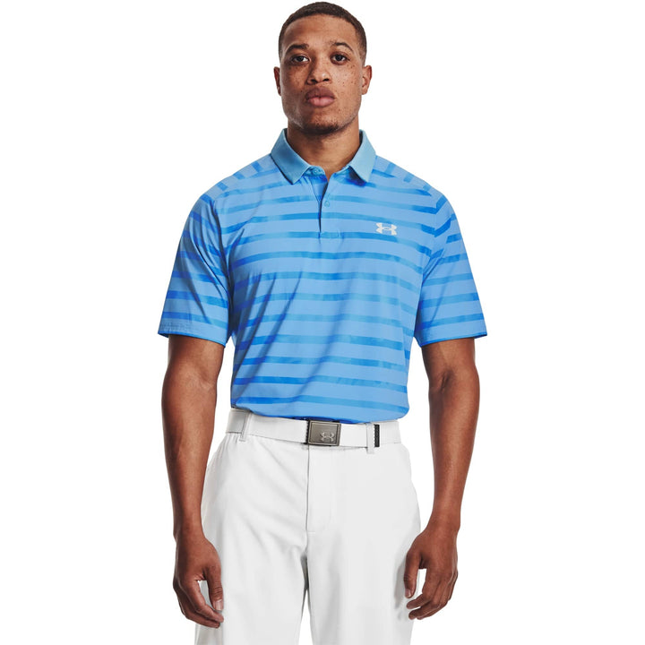Under Armour Mens Iso-Chill Floral Stripe Polo - NOVA BLUE / JET GRAY