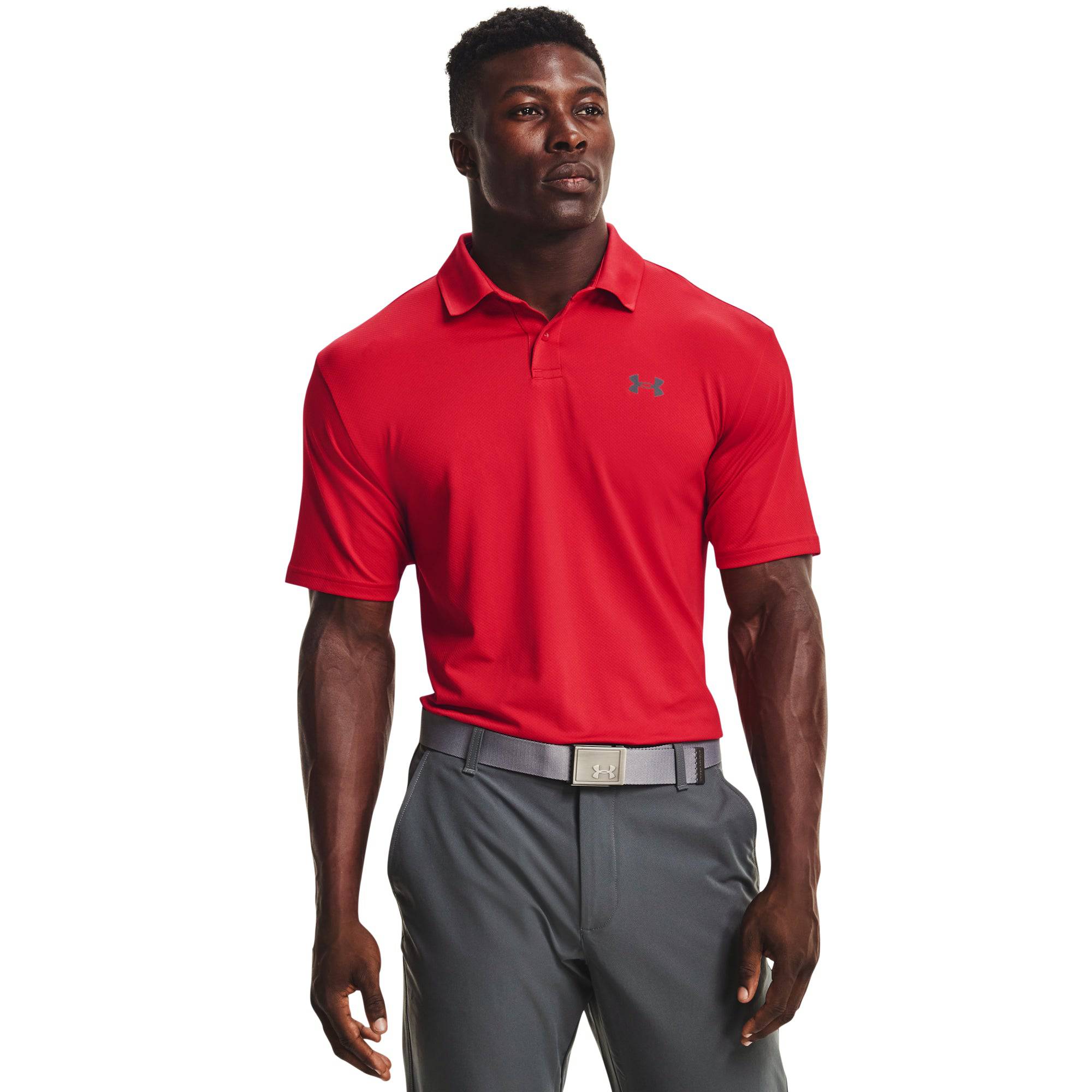 Under Armour Mens Performance Polo RED / PITCH GRAY Golf Anything
