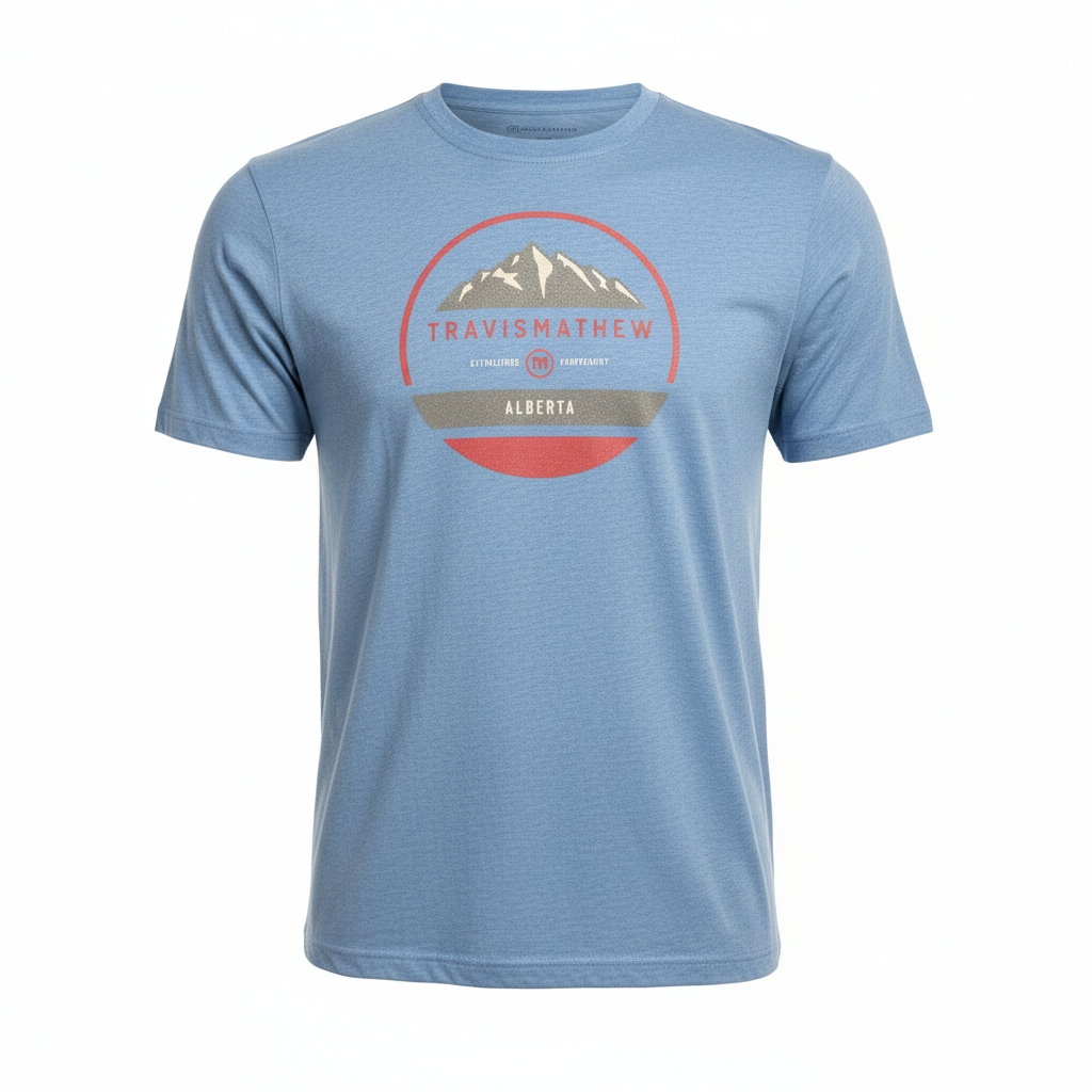 TRAVIS MATHEW MENS GUIDEBOOK T-SHIRT - HEATHER BLUE