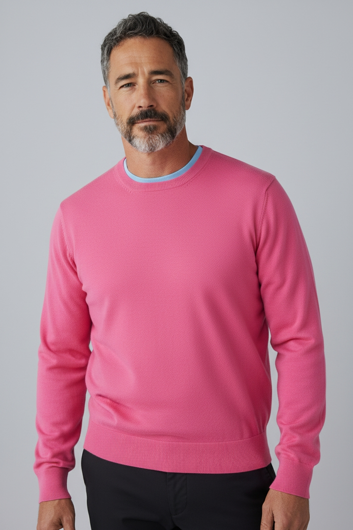 Donald Ross Mens Classic Fit SUPER GOLF Cotton Crew Neck Sweater - AZALEA