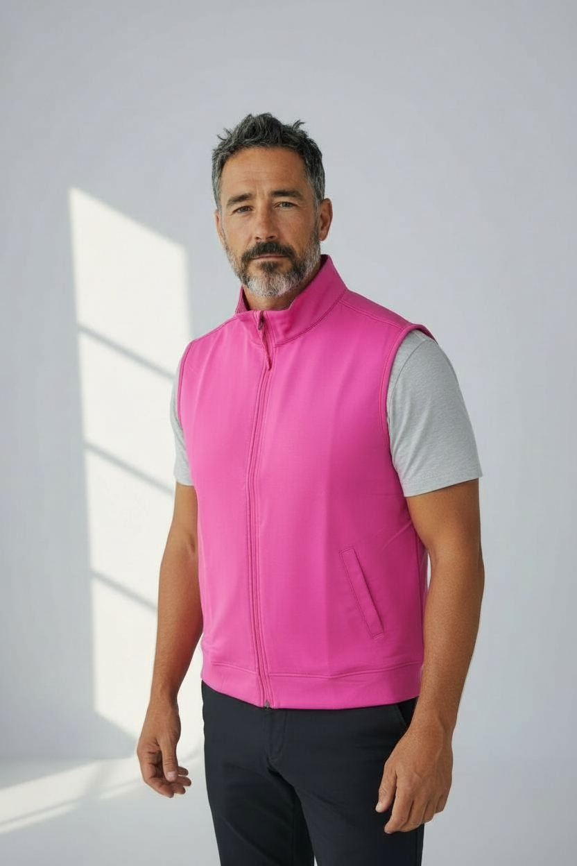Donald Ross Mens Classic Fit TYR Full Zip Fleece Vest - Pinkberry