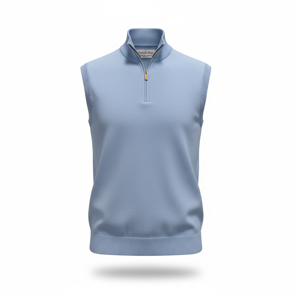 Donald Ross Mens Classic Fit Quarter Zip SUPER GOLF Cotton Vest - PROVENCE