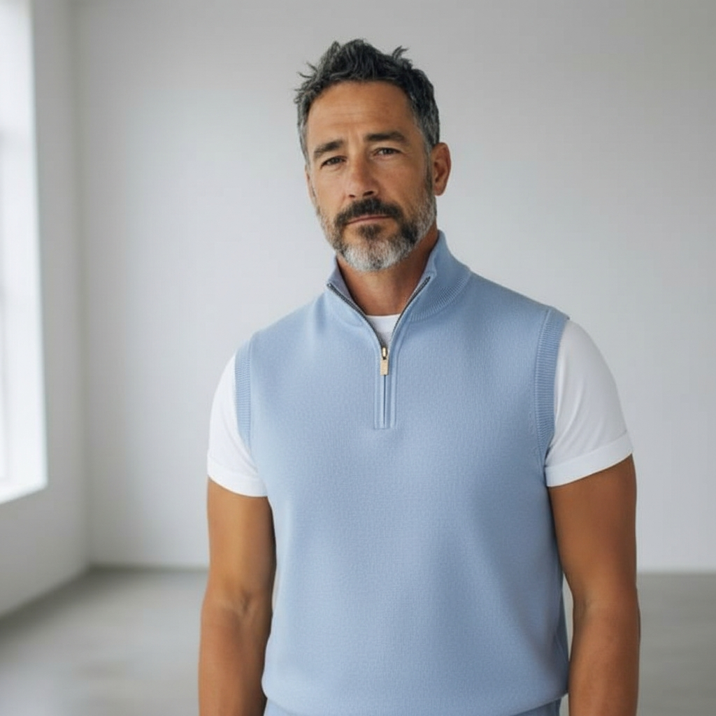 Donald Ross Mens Classic Fit Quarter Zip SUPER GOLF Cotton Vest - PROVENCE