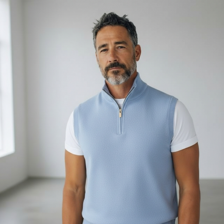 Donald Ross Mens Classic Fit Quarter Zip SUPER GOLF Cotton Vest - PROVENCE