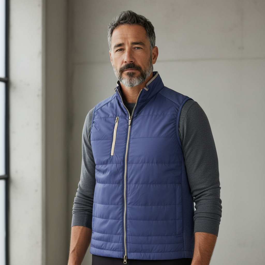 Donald Ross Mens Classic Fit Mixed Media Vest - NAVY