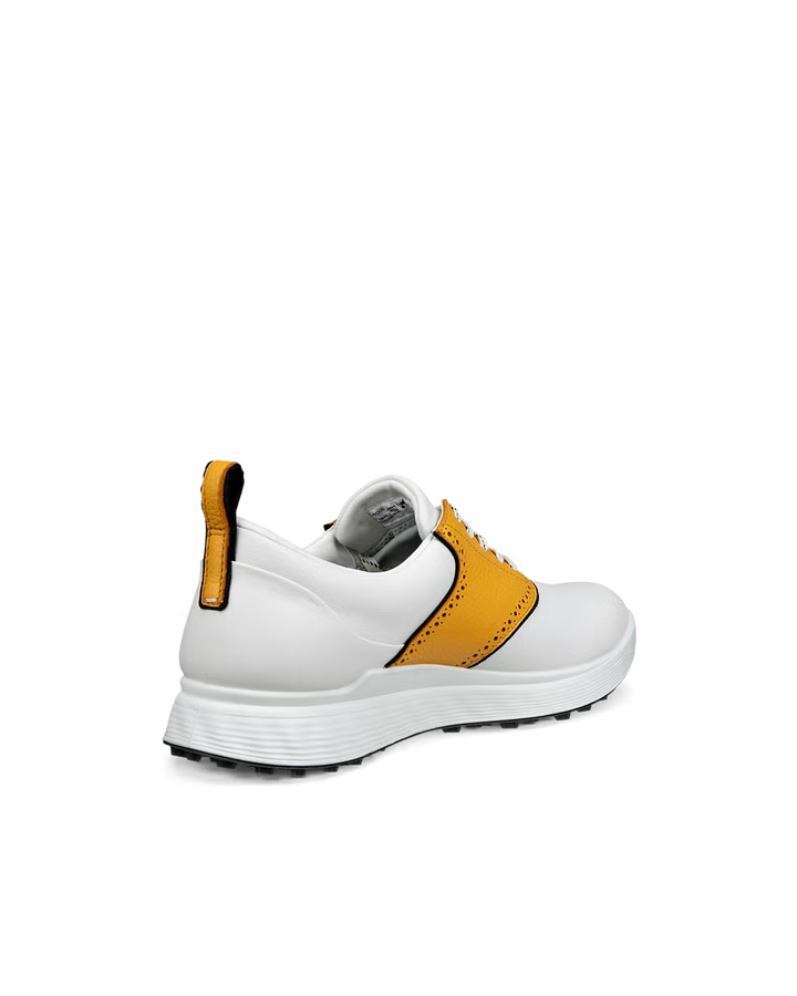 ECCO Men's Golf S-Casual Saddle Golf Shoe - WHITE / GOLDEN YELLOW